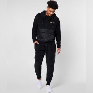 Champion LIFE Men's Faux Fur Black Hoodie Gold Plate Logo Size M